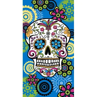 Miracle Home. Microfiber Beach Towel Schädel Mexican, 100% Poliéster, 75 X 145 cm. Türkis. 11749