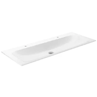 KEUCO X-LINE Einbau-Doppelwaschtisch aus Keramik, mit 2 x 1 Hahnloch, ohne Überlauf, 1208x17x494mm, weiß, 33180311202