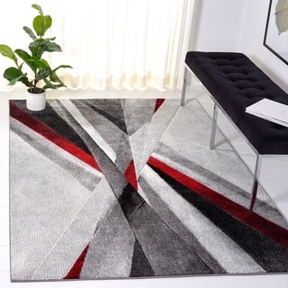 SAFAVIEH Modern Teppich für Wohnzimmer, Esszimmer, Schlafzimmer - Hollywood Collection, Kurzer Flor, Grau und Rot, 160 X 229 cm