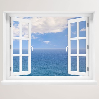 Wandtattoo - Fenster mit Aussicht auf Meer mit Wolken 120 x 94 cm – Wandsticker