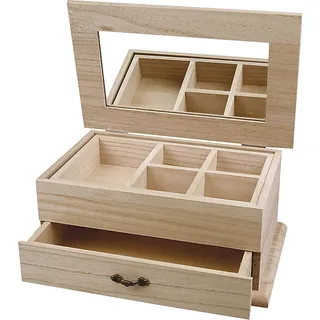 Creativ Schmuckkästchen aus Holz, zum Präsentieren, mit anhebbarem Spiegel und herausnehmbarem Fach, einteilig
