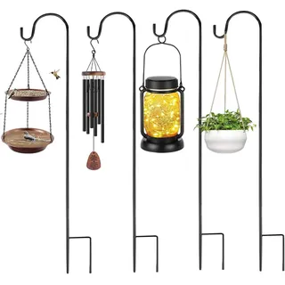 Kleemeiero 4 Stück Schäferhaken 90cm Laternenhalter Garten Befestigungshaken Schäferstab Metall Gartenstab Höhenverstellbar Rankstab Gartenstecker für Pflanzen, Vögel, Futterspender, Solarlicht