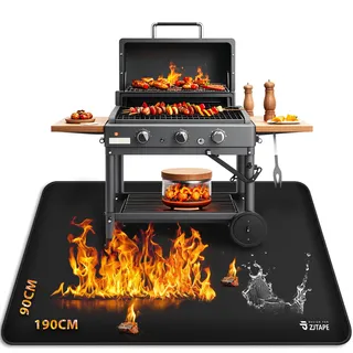 Feuerfeste Unterlage, Grillmatte Gasgrill - 190x90cm Faltbare Hitzeschutzmatte, Bodenschutz Grill Unterlag, Silikon-Glasfaser Wasserbeständige Grill Matte für BBQ Grills Boden Kamin Rasen