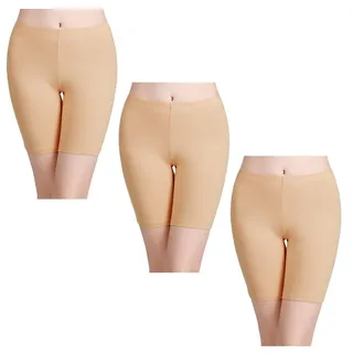 wirarpa Unterhosen Radlerhose Boxershorts Damen Hoher Bund Baumwolle Shorts Panties Lange Unterwäsche 3er Pack Beige Größe S
