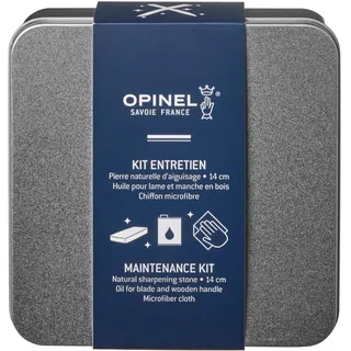 Opinel Pflegeset Messer, enthält einen Schleifstein, Körnung 1000, ein pflanzliches Pflegeöl 150 ml und ein Microfaser-Tuch, 254640, Silber