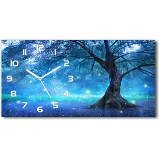 Wanduhr aus Glas – 60x30 cm - Glasbild - Glasuhr - Gehärtetes Glas - weisse-zeiger - Geheimnisvoller Wald - Weiß