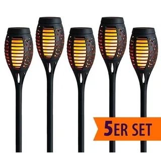 5er Set Solar Gartenfackel mit Flammeneffekt | 4 in 1 Funktion | inkl. Akku | aus wetterfestem Kunststoff - Schwarz
