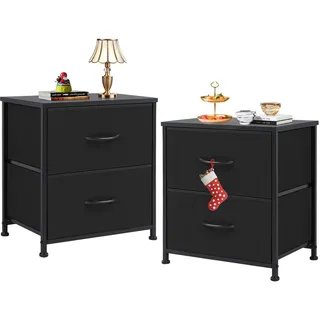dumos Nachttisch 2er Set Beistelltisch Stoff Schubladenschrank Schmal Schrank Kommode Schlafzimmer Industrial Stil für Wohnzimme Kinderzimmer Flur Aufbewahrungsschrank