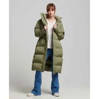 Superdry für Damen. W5011642A Gesteppter langer Mantel mit Kapuze grün (S), Lässig, Polyester, Nachhaltig