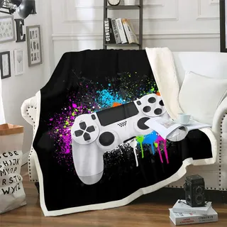 Gamepad Wohndecke Jungen Gamer Kuscheldecke 130x150cm Weißes Videospiel Gamepad Decke Für Jugendliche Kinder Flanell Fleecedecke Schlafzimmer Dekor Bunte Krawattenfarbe Modern Game Controller