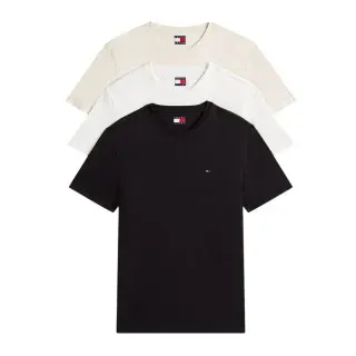 Tommy Hilfiger Tommy Jeans für Herren. DM0DM21579 3er-Pack extra dünne Logo-T-Shirts schwarz, weiß, beige (L), Lässig, Baumwolle, Kurzarm