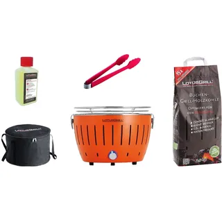 LotusGrill s Small 5-teiliges Set Mandarinenorange raucharme Holzkohlegrill