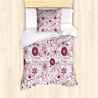 ABAKUHAUS Blumen Bettbezug Set für Einzelbetten, Lebhafter künstlerischer Barock, Milbensicher Allergiker geeignet mit Kissenbezug, Kastanienbraun Puder Rosa - Rosa