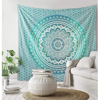 raajsee Indisch Wandteppich Mandala grün, Boho WandDeko, Aesthetic Room Décor Tapestry, Wandtuch Mandala, Wandbehang Psychedelic 208X232 CM