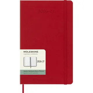 Moleskine Wochenkalender 2026–2027 – 18-Monats-Kalender mit Notizbereich, Hartcover und Gummibandverschluss, Farbe Scharlachrot, Large-Format 13 x 21 cm