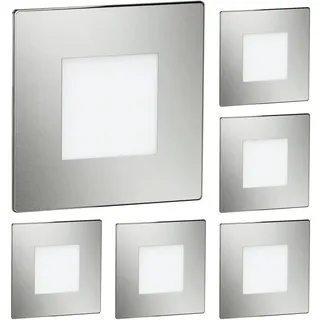 ledscom.de 6 Stück LED Treppenlicht/Wandeinbauleuchte FEX für innen und außen, eckig, edelstahl, 85 x 85mm, warmweiß