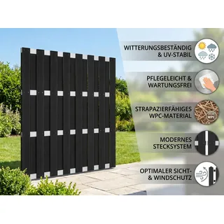 WPC-Sichtschutzzaun CARMENO - 1x Element, ca. 180 x 180 cm - Schwarz - Schwarz