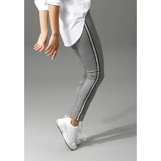 Schlupfhose ANISTON CASUAL, Damen, Gr. 46, N-Gr, grau (schwarz, weiß, kariert, silberfarben), Sweatware, Obermaterial: 65% Polyester, 30% Viskose, 5% Elasthan, Glitzerstreifen, kariert, sehr figurbetont lang, Hosen Schlupfhose, mit glitzernden Galonstreifen, Topseller