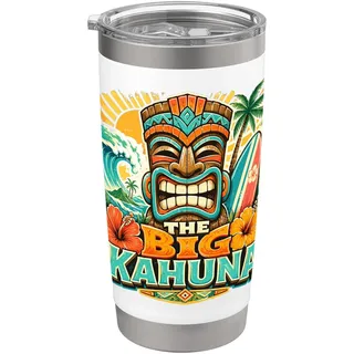 The Big Kahuna Tiki Surf Vintage Tropical auf Hawaii Doppelwandiger Edelstahl-Thermobecher