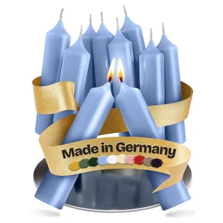 Kerzenfeld® 10 Stück, Kurze Stabkerzen Hellblau, 100 x 22 mm, 2-fach getaucht, lange Brenndauer 4+ Stunden, echte Manufakturqualität aus Deutschland, RAL-Zertifiziert und tropffrei