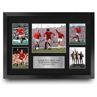 HWC Trading FR A3 Best Charlton Law The United Holy Trinity Geschenke Gedruckt, Signiert Autogramm Bild, Für Fußball-Fans Und Anhänger - A3 Framed