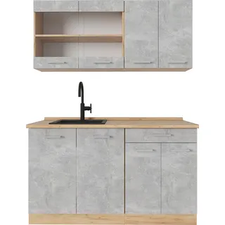 Single küche Vicco R-Line Beton/Goldkraft Eiche 140 cm ohne Arbeitsplatte, Model 53288 - Grau, Braun