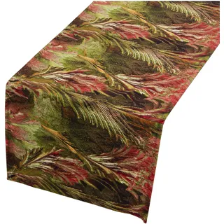 DRW Tischläufer aus Samt, Bedruckt mit Blättern, 33 x 180 cm