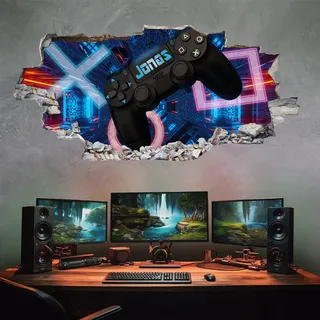 tjapalo® p52 Gamer Wandtattoo Kinderzimmer Name Bild gamer Wandbild gaming Wandtattoo Gamer mit Name personalisiert Gaming Deko, Größe: B50xH24cm