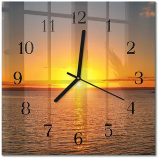 Tulup Wanduhr aus Glas 30x30 cm - Sonnenuntergang , Orange , Quadratisch , 30x30x0.4 cm , Dekoration, Uhren, Wanduhren