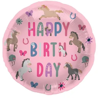 Folat 27510 Pferd Geburtstag Deko Rosa - Folienballon - Happy Horse - 45 cm - Pferdparty Dekoration