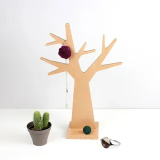 Calicosy Schmuckbaum mit massiver Buchenbasis - H36 cm , Eschefarben , Holz , 0.9x36x4 cm , Ordnen & Aufbewahren, Schmuckaufbewahrung