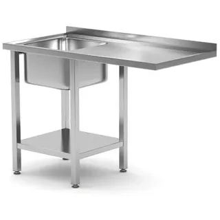 HENDI Tisch mit Spüle, Zulauftisch, ablageboden und platz für Geschirrspüler, integrierte Spüle (AISI 304) misst: 400x400x250mm, links, verstellbaren Füßen, 1200x700x(H)850mm, Edelstahl