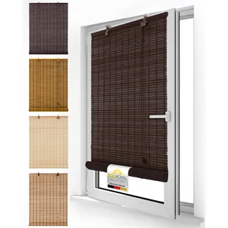 Sol Royal Bambus Rollo ohne Bohren Holzjalousie Fenster innen Sichtschutz | 100x220cm 100cm breit braun Holz Jalousie Holzrollo Raffrollo Sonnenschutz Bambusrollo Bambusjalousie Fensterrollo BR7
