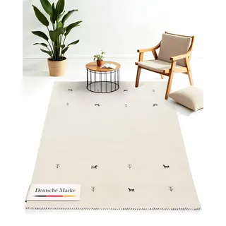 carpetfine Wollteppich »Gabbeh Uni, auch als Läufer und Rund erhältlich« rechteckig 15 mm Höhe reine Wolle, handgewebt, Gabbeh Loom Tiermotiv, große Farbauswahl, weiß