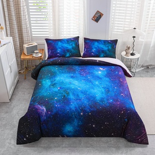 Homemissing Bettwäsche Galaxy Sternenhimmel Bettwäsche für Kinder, Jungen, Mädchen, weich, atmungsaktiv, 140 x 200 cm, Bettwäsche mit Reißverschluss und 1 Kissenbezug 65 x 65 cm