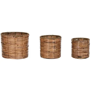 Home ESPRIT Blumentopf-Set, Braun, Metall, tropisches Rattan, 31 x 31 x 27 cm