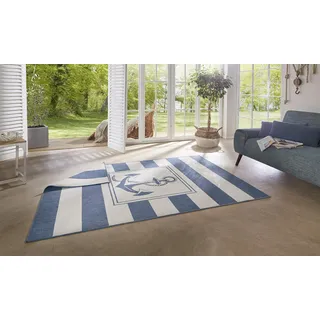 HANSE HOME NORTHRUGS In- Outdoor Teppich Gandara 160x230cm - Wendeteppich Wetterfest Modernes Design mit Anker-Motiv Läufer für Balkon Garten Wintergarten Wohnzimmerteppich Wasserfest in Blau