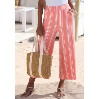 7/8-Hose LASCANA "mit locker-luftigem Bein", Damen, Gr. 42, N-Gr, rosa (koralle, weiß gestreift), Crêpe, Obermaterial: 71% Viskose, 27% Polyester, 2% Elasthan, Crinkleoptik, gestreift, weit 7/8-Länge, Hosen 7/8-Hose, aus strukturierter Ware, sommerliche Schlupfhose, Strandhose