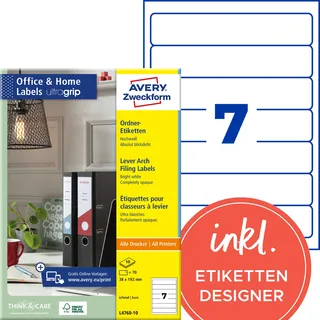 Avery Zweckform Ordneretiketten L4760-10 Weiß 38 x 192 mm 10 Blatt 70 St.