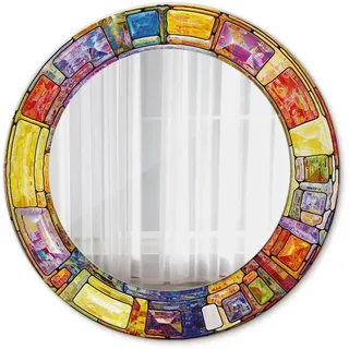 Tulup Spiegel Ø50 cm Rund mit Aufdruck , Multicolor , Glas , 50x50x0.4 cm , Spiegel, Wandspiegel