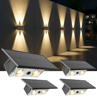 Auting 4er-Pack Solarlampen für Außen Up and Down, IP65 Wasserdicht Solar Wandleuchte Aussen mit 3 Lichtfarben Warmweiß Kaltweiß RGB, Kabellose LED Leuchten für Garten, Terrasse, Zaun, Hof, Pool