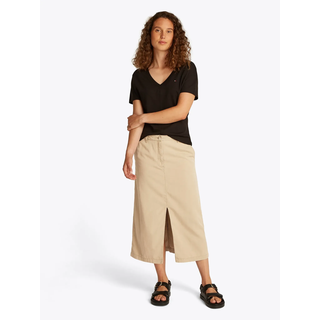 Webrock TOMMY HILFIGER "CO TENCEL MIDI SKIRT", Damen, Gr. 32, beige, Web, Obermaterial: 63% Lyocell, 37% Baumwolle, unifarben, straight fit wadenlang, Röcke Webrock, mit Schlitz