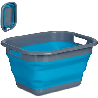 Relaxdays Wäschekorb faltbar, 15 Liter, Wäschewanne Kunststoff, platzsparend zusammenklappbar, mit Griffen, blau/grau