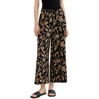 TOM TAILOR Denim Damen Basic Culotte Hose mit Struktur, black tropical print, XS