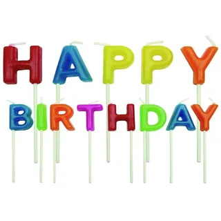 PME CA018 Helle Kerzen mit Motiv Happy Birthday, Sortiment, Kunststoff, Mehrfarbig, 4 x 1.5 x 4 cm, 13-teilig
