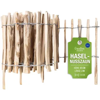 Creative Home Staketenzaun 35cm hoch und 2m lang | Lattenabstand 3-4 cm | Haselnusszaun | Rollzaun | Gartenzaun Holz Holzzaun | Zaun Garten Ideal als Rasenkante Blumenbeet Umrandung aus Haselnuss