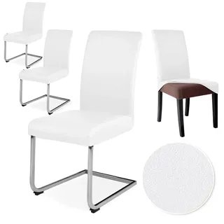 Alishomtll Stretch PU Stuhlhussen 4er Set Kunstleder Stuhlbezug Schwingstuhl wasserdicht Elastische Esszimmer Universell Waschbarer Stuhlbezüge für Küche Restaurant Hotel Hochzeit (Weiß, 4 Stück)