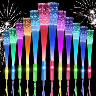 Ainiv 12 Stück Leuchtstab Glasfaser Blinkend LED Partyzubehör Glow in The Darkness Stick Kinder Halloween Weihnachten Party Konzert Hochzeit 12