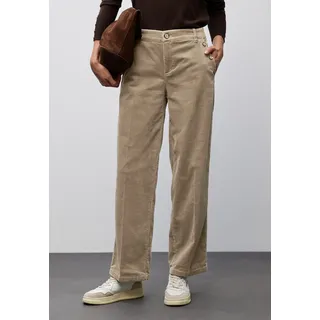 Cordhose STREET ONE, Damen, Gr. 42, Länge 30, flowing beige, Cord, Obermaterial: 97% Baumwolle, 3% Elasthan, unifarben, straight fit lang, Hosen Cordhose, Straight Leg, Mid Waist