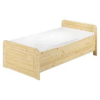 Seniorenbett extra hoch 90x220 Einzelbett Holzbett Gäste Massivholz Zubehör wählbar V-60.42-09-220Rollrost und Matratze inkl. - Naturbelassen
